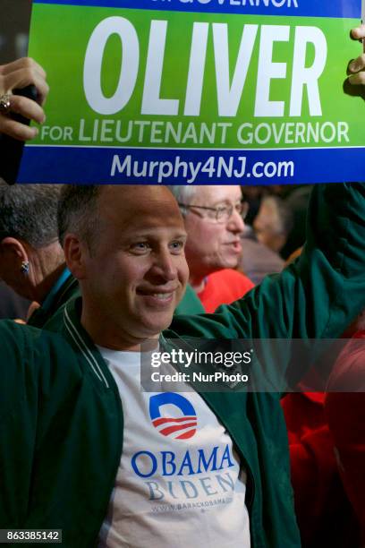 Supporter holds sign during a campaign event of Democratic gubernatorial candidate for New Jersey Philip Murphy, in Newark, NJ, on October 19, 2017.