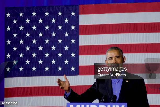 Former US President Barack Obama campaigns for New Jersey Democratic gubernatorial candidate Phil Murphy in Newark, New Jersey on October 19, 2017.