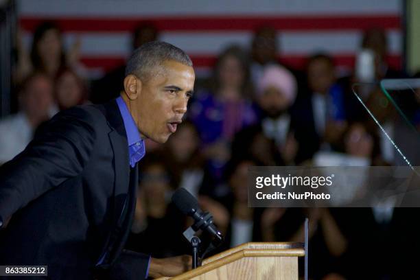 Former US President Barack Obama campaigns for New Jersey Democratic gubernatorial candidate Phil Murphy in Newark, New Jersey on October 19, 2017.