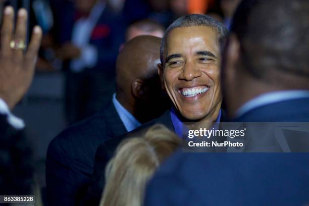 Former US president Barack Obama returns on the campaign trail at a rally for New Jersey gubernatorial candidate Philip Murphy, in Newark, NJ, on...