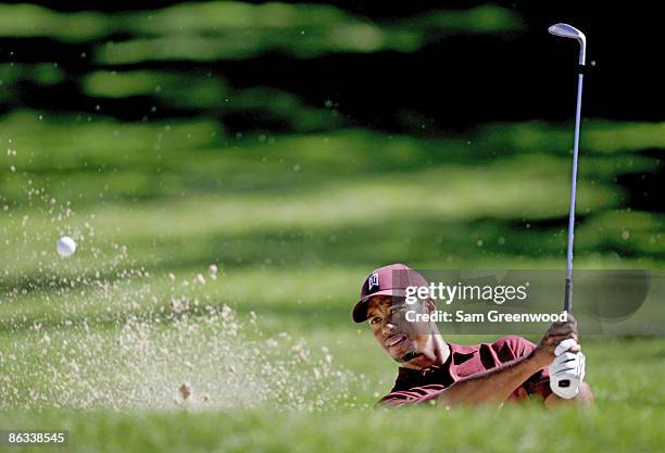 Tiger Woods on the first hole during the fourth round of the 2005 Deutsche Bank Championship held at the TPC Boston in Norton, Massachusetts on...