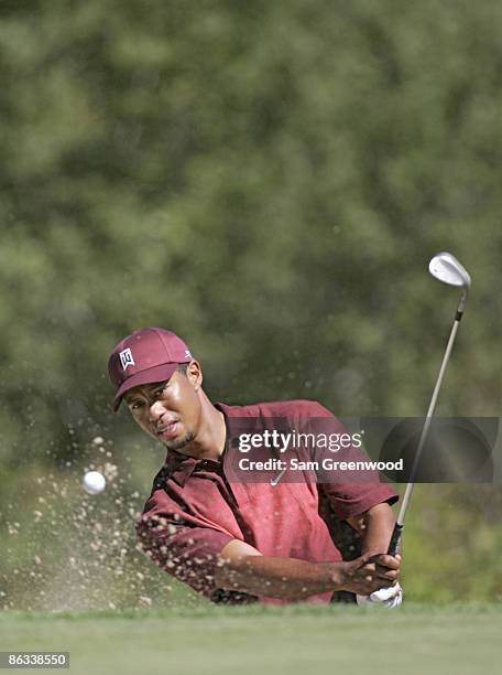 Tiger Woods on the third hole during the fourth round of the 2005 Deutsche Bank Championship held at the TPC Boston in Norton, Massachusetts on...