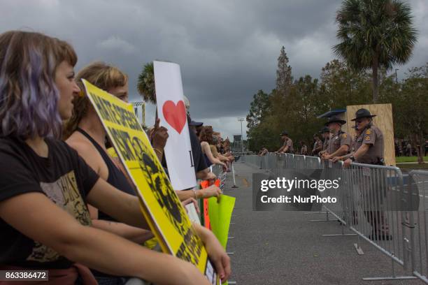 Protesters and police face each other outside Richard Spencer's speech at the University of Florida in Gainesville, Florida, United States on October...