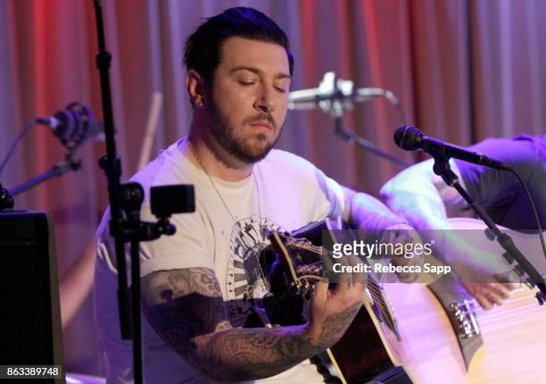 Zacky Vengeance of Avenged Sevenfold performs at An Evening With Avenged Sevenfold at The GRAMMY Museum on October 19, 2017 in Los Angeles,...
