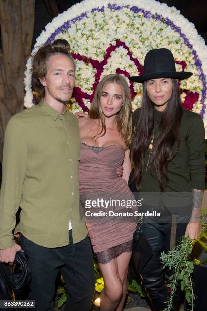 Brandon Boyd , Tasya van Ree and guest at Living Beauty "The Gift" Photo Exhibit at The Buterbaugh Gallery on October 19, 2017 in Los Angeles,...