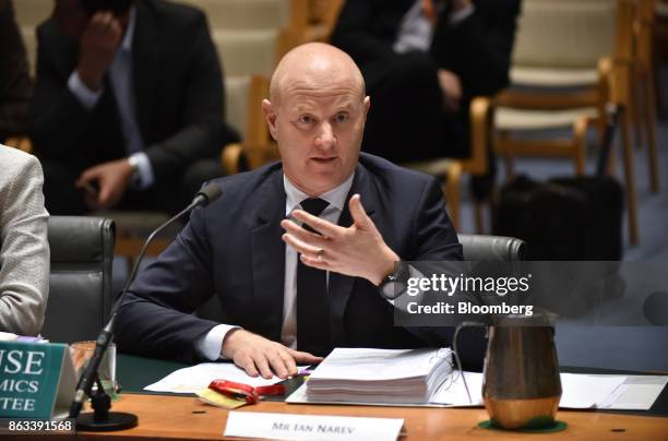 Ian Narev, chief executive officer of Commonwealth Bank of Australia , speaks during a hearing before the House of Representatives Standing Committee...