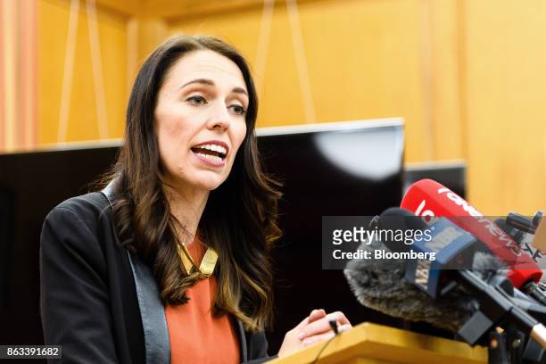 Jacinda Ardern, New Zealand's prime minister-elect, speaks during a new conference in Wellington, New Zealand, on Friday, Oct. 20, 2017. Ardern will...