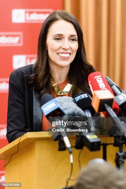 Jacinda Ardern, New Zealand's prime minister-elect, speaks during a new conference in Wellington, New Zealand, on Friday, Oct. 20, 2017. Ardern will...