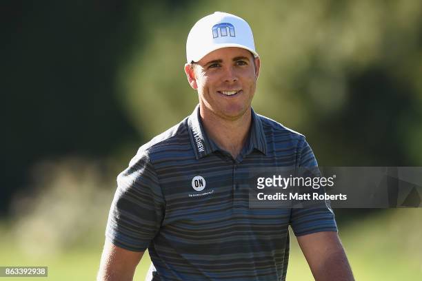 Luke List of the United States smiles on the 9th green during the second round of the CJ Cup at Nine Bridges on October 20, 2017 in Jeju, South Korea.