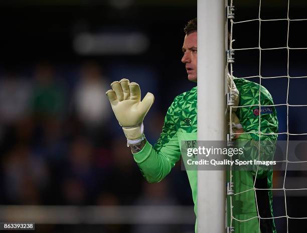 Jan Lastuvka of Slavia Praha reacts during the UEFA Europa League group A match between Villarreal CF and Slavia Praha at Estadio de La Ceramica on...