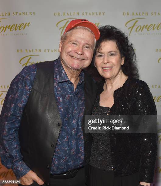 Actor Ben Jones aka Cooter in TV's Dukes of Hazzard and Mrs. Jimmi Stanley backstage during Dr. Ralph Stanley Forever: A Special Tribute Concert at...