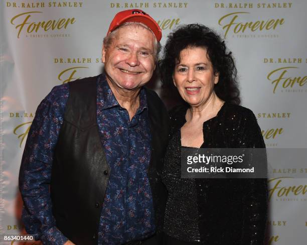 Actor Ben Jones aka Cooter in TV's Dukes of Hazzard and Mrs. Jimmi Stanley backstage during Dr. Ralph Stanley Forever: A Special Tribute Concert at...