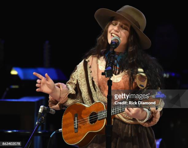 Singer/Songwriter EmiSunshine performs during Dr. Ralph Stanley Forever: A Special Tribute Concert at Grand Ole Opry House on October 19, 2017 in...