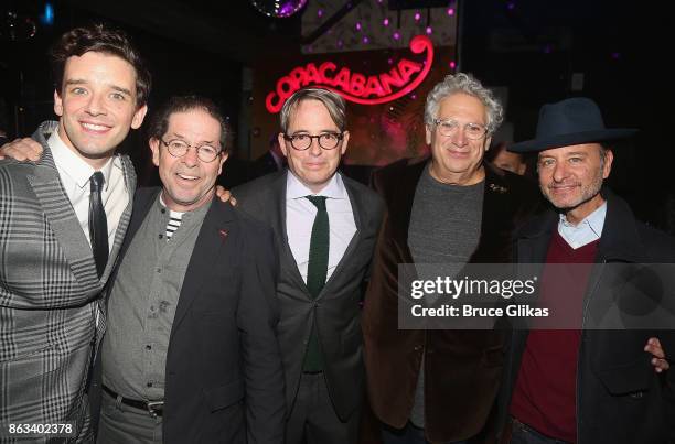 Michael Urie, Jonathan Hadary, Matthew Broderick, Harvey Fierstein and Fisher Stevens pose at the after party for the Second Stage Theatre Company...