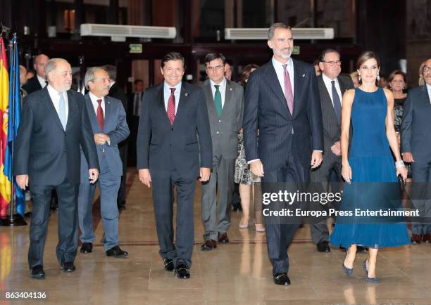 King Felipe VI of Spain , Queen Letizia of Spain and Javier Fernenandez attend the 'XXV Musical Week' closing concert at the Principe Felipe...