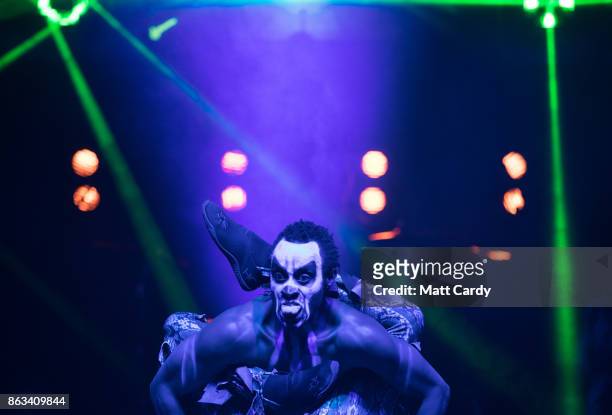 Voodoo King and contortionist Amiri Kisingaji from Tanzania rehearses part of the Circus of Horrors' latest show Voodoo, ahead of Halloween, at the...