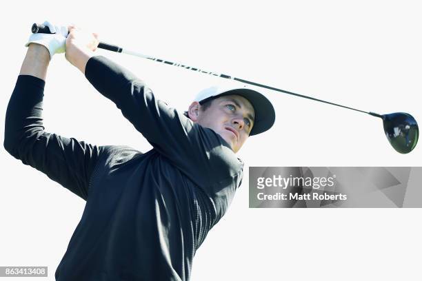 Cody Gribble of the United States hits his tee shot on the 6th hole during the second round of the CJ Cup at Nine Bridges on October 20, 2017 in...