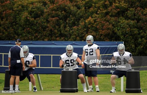 Travis Bright, Matt Spanos, Ryan Gibbons and Greg Isdaner of the Dallas Cowboys during rookie mini camp on May 1, 2009 in Irving, Texas.