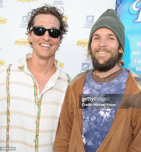 Actor Matthew McConaughey with Musician Mishka appear at the MaliBLUE Music & Art Festival Surfrider Foundation Benefit on the Malibu Pier on April...