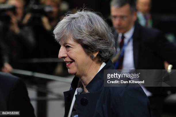 Britain's Prime Minister Theresa May arrives ahead of the second day of European Council meetings at the Council of the European Union building on...
