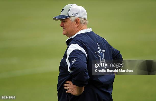 Head coach Wade Phillips of the Dallas Cowboys during rookie mini camp on May 1, 2009 in Irving, Texas.
