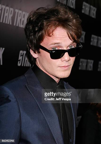 Anton Yelchin arrives on the red carpet of the Los Angeles premiere of "Star Trek" at the Grauman's Chinese Theater on April 30, 2009 in Hollywood,...