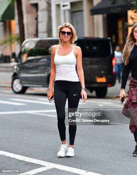 Kelly Rohrbach seen on location for Woody Allen's untitled movie in Tribeca on October 19, 2017 in New York City.