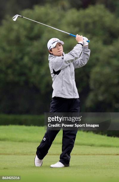Eun-Hee Ji of South Korea plays a shot on the 13th hole during day two of the Swinging Skirts LPGA Taiwan Championship on October 20, 2017 in Taipei,...