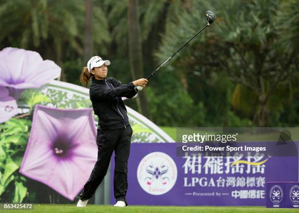 Jenny Shin of South Korean tees off on the 12th hole during day two of the Swinging Skirts LPGA Taiwan Championship on October 20, 2017 in Taipei,...