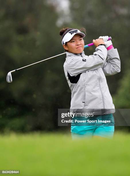 Megan Khang of the United States hits a shot on the 15th hole during day two of the Swinging Skirts LPGA Taiwan Championship on October 20, 2017 in...