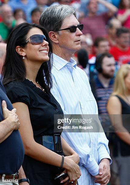 Linda Pizzuti stands by her fiance, Boston Red Sox owner John Henry, before a game against the New York Yankees at Fenway Park on April 25, 2009 in...