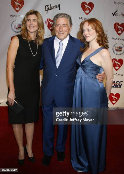 Singer Tony Bennett, wife and daughter arrive at the 2008 MusiCares Person of the Year gala honoring Aretha Franklin held at the Los Angeles...