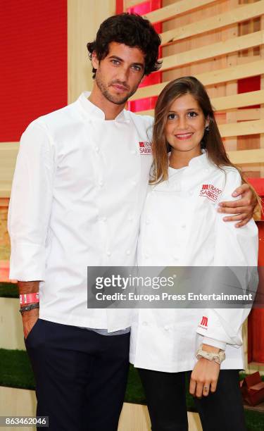 The winner of TV MasterChef Jorge Brazalez and finalist Miri de Perez attend the opening of IV Sabores Market on October 19, 2017 in Madrid, Spain.