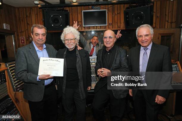 Musician Alan Schwartzberg, musician Paul Shaffer, music engineer, arranger Charles Calello and Tony Bongiovi attend the Tony Bongiovi Receives...