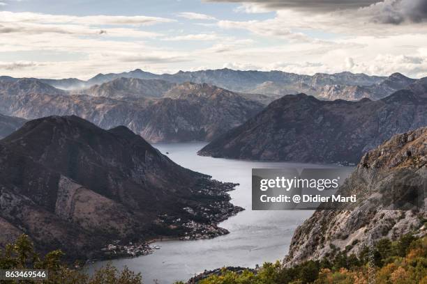 dramatic view over the kotor bay in montenegro - kotor bay ストックフォトと画像