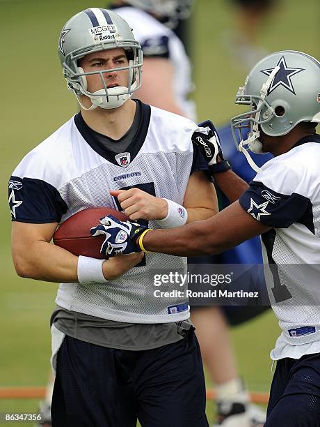 Quarterback Stephen McGee and Manuel Johnson of the Dallas Cowboys during rookie mini camp on May 1, 2009 in Irving, Texas.
