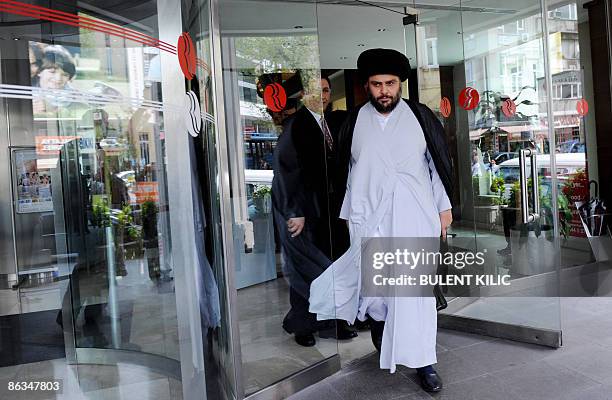 Iraqi Shi'ite cleric Moqtada al-Sadr leaves the Armada Hotel after his meeting in Istanbul, on May 2, 2009. Iraq's Shiite radical leader Moqtada...