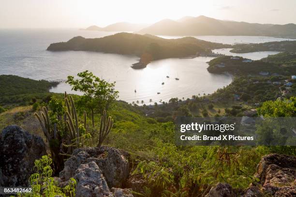english harbour from shirley heights - nelsons dockyard stock pictures, royalty-free photos & images