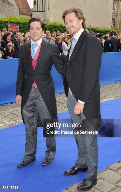 Francois D'Orleans and Foulques D'Orleans arrive at the Senlis Cathedral to attend the weddind of Jean de France with Philomena de Tornos on May 2,...