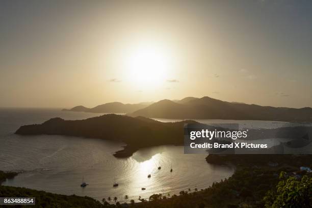 english harbour from shirley heights - nelsons dockyard stock pictures, royalty-free photos & images