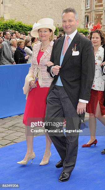 Duke Friedrich of Wurtemberg and wife Marie arrive at the Senlis Cathedral to attend the wedding of Jean de France with Philomena de Tornos on May 2,...