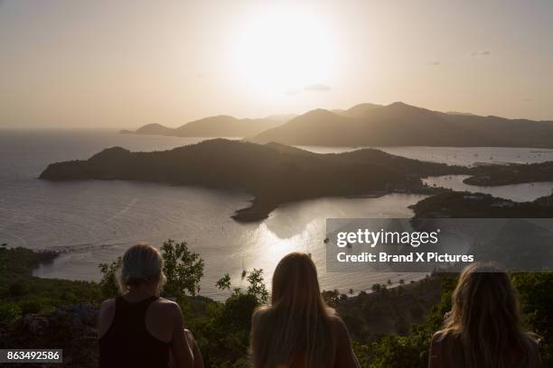english harbour from shirley heights - nelsons dockyard stock pictures, royalty-free photos & images