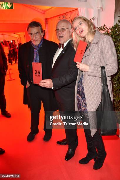 Rolf Kuehn with his wife Melanie Kuehn and Wintergarten owner Georg Strecker attend the 25 years Wintergarten Birthday-Gala at Wintergarten on...