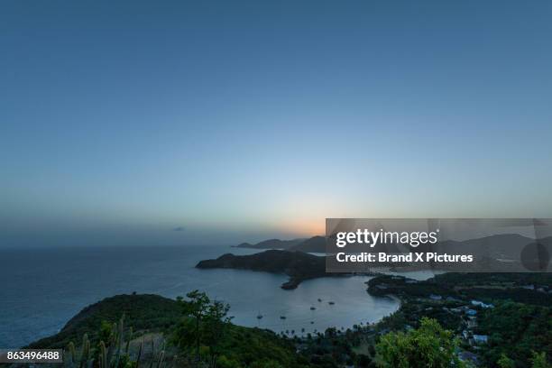 english harbour from shirley heights - nelsons dockyard stock pictures, royalty-free photos & images