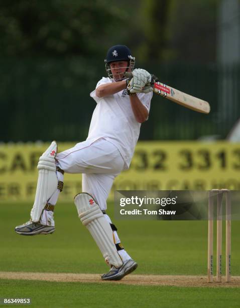 Rob Key of England hits out during day 3 of the tour match between England Lions and the West Indies at the County Ground on May 2, 2009 in Derby,...