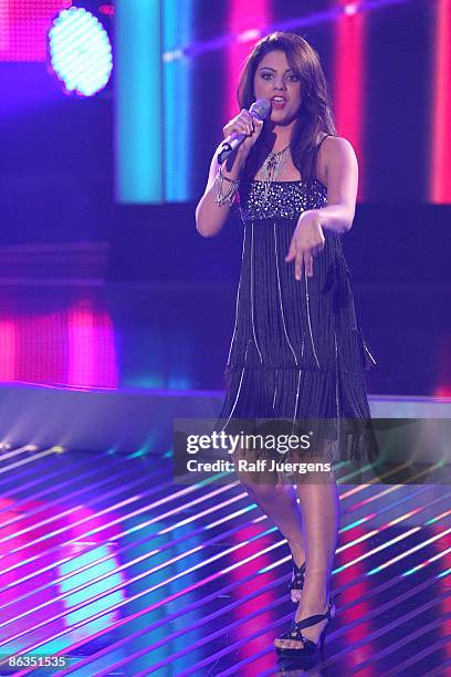 Sarah Kreuz performs her song during the rehearsal for the singer qualifying contest DSDS 'Deutschland sucht den Superstar' semi final show on May...