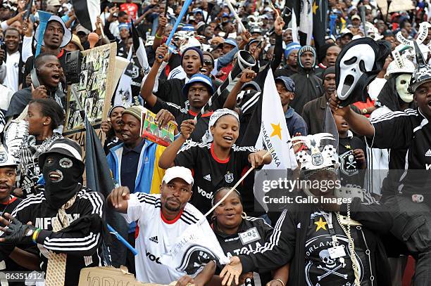 Pirates fans celebrate during the Absa Premiership match between Orlando Pirates and Kaizer Chiefs from Coca Cola Park on May 2, 2009 in...