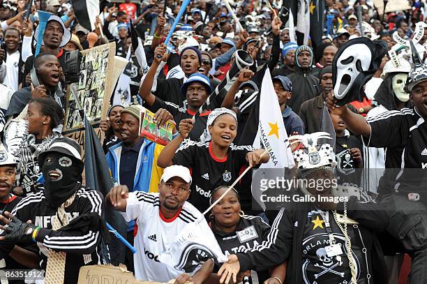 Pirates fans celebrate during the Absa Premiership match between Orlando Pirates and Kaizer Chiefs from Coca Cola Park on May 2, 2009 in...