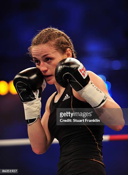 Ina Menzer of Germany during the WIBF and WBC World Championship featherweight fight against Franchesca Alcanter of USA at the Universum Champions...