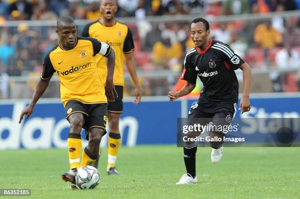 Chiefs captain Tinashe Nengomasha and Pirates striker Katlego Mashego during the Absa Premiership match between Orlando Pirates and Kaizer Chiefs...